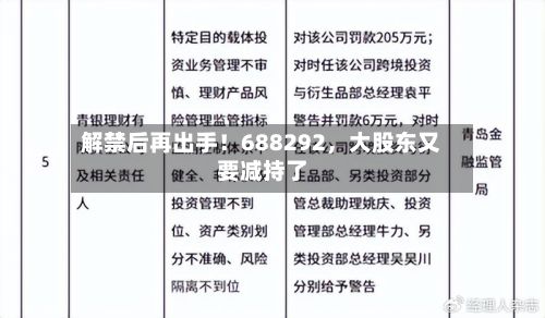 解禁后再出手！688292	，大股东又要减持了-第2张图片