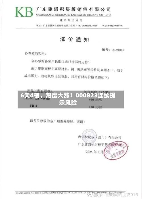 6天4板，热度大涨！000823连续提示风险-第3张图片