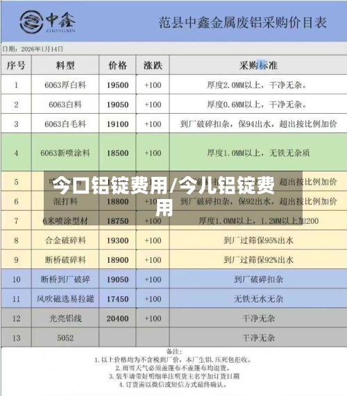 今口铝锭费用/今儿铝锭费用-第2张图片
