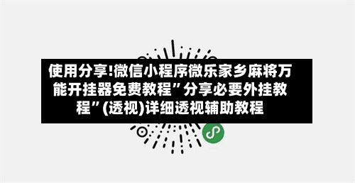 使用分享!微信小程序微乐家乡麻将万能开挂器免费教程”分享必要外挂教程	”(透视)详细透视辅助教程-第2张图片