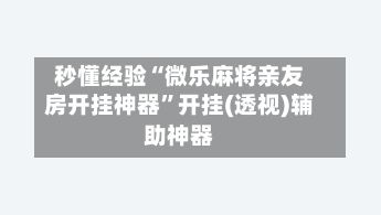 秒懂经验“微乐麻将亲友房开挂神器	”开挂(透视)辅助神器-第2张图片