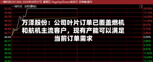 万泽股份：公司叶片订单已覆盖燃机和航机主流客户，现有产能可以满足当前订单需求-第2张图片