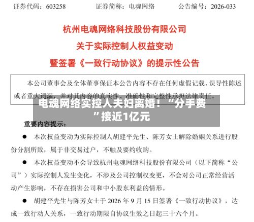 电魂网络实控人夫妇离婚！“分手费”接近1亿元-第1张图片