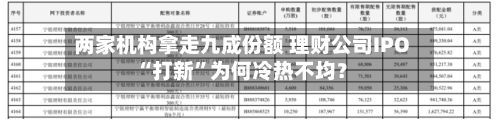 两家机构拿走九成份额 理财公司IPO“打新”为何冷热不均？-第2张图片