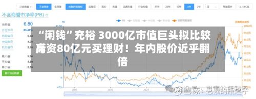 “闲钱”充裕 3000亿市值巨头拟比较高斥资80亿元买理财！年内股价近乎翻倍
