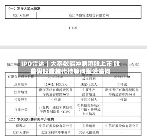 IPO雷达｜大秦数能冲刺港股上市 股东入股费用差异	、股权代持等问题遭追问-第2张图片