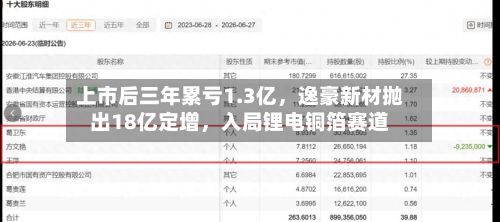 上市后三年累亏1.3亿	，逸豪新材抛出18亿定增，入局锂电铜箔赛道-第3张图片