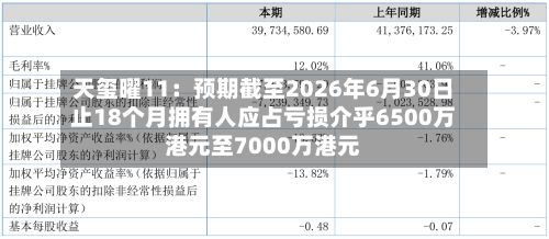 天玺曜11：预期截至2026年6月30日止18个月拥有人应占亏损介乎6500万港元至7000万港元