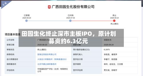 田园生化终止深市主板IPO，原计划募资约6.3亿元-第1张图片