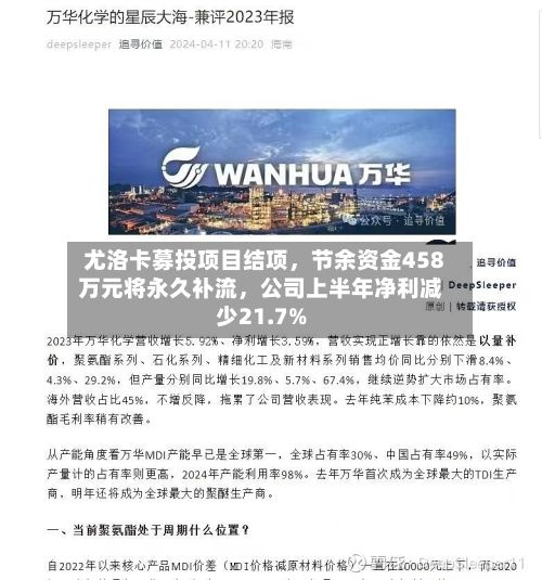 尤洛卡募投项目结项	，节余资金458万元将永久补流，公司上半年净利减少21.7%-第2张图片