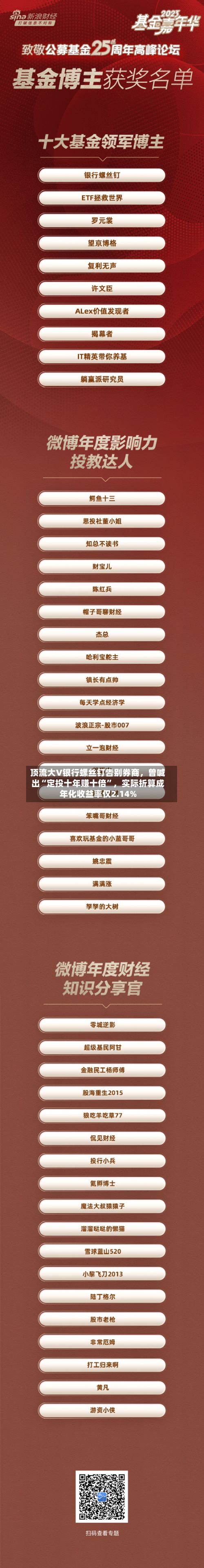 顶流大V银行螺丝钉告别券商	，曾喊出“定投十年赚十倍”，实际折算成年化收益率仅2.14%-第2张图片