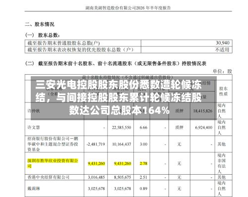 三安光电控股股东股份悉数遭轮候冻结	，与间接控股股东累计轮候冻结股数达公司总股本164%-第2张图片