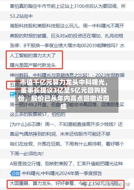 市值千亿元算力龙头中科曙光,董事长提议3亿至5亿元回购股份,股价已从年内高点回撤近四成
