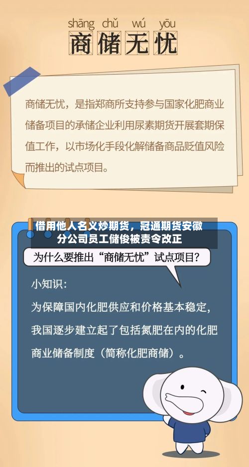 借用他人名义炒期货，冠通期货安徽分公司员工储俊被责令改正