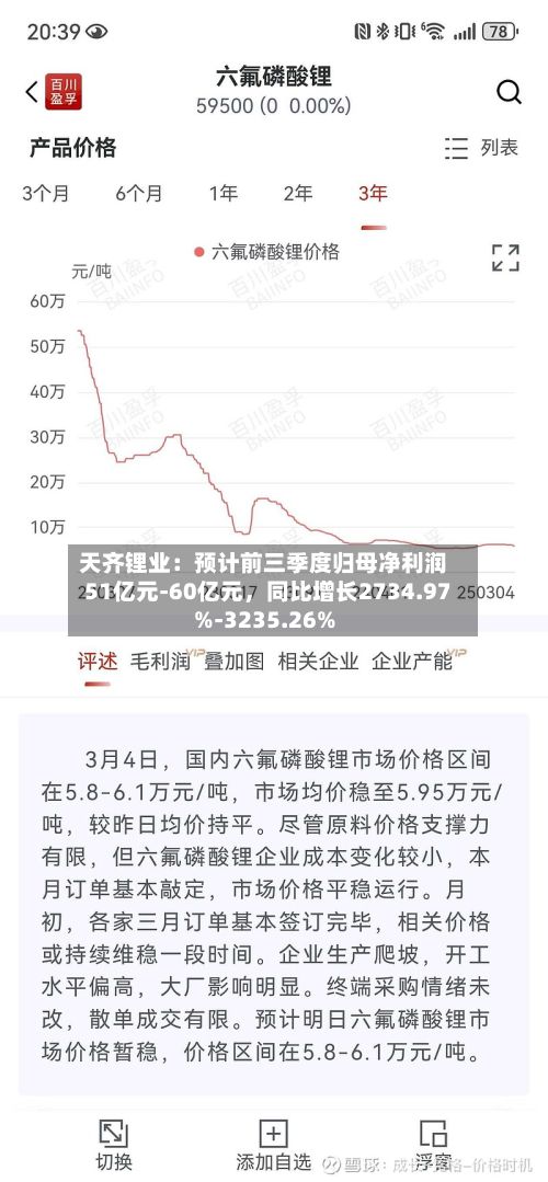 天齐锂业：预计前三季度归母净利润51亿元-60亿元，同比增长2734.97%-3235.26%-第2张图片