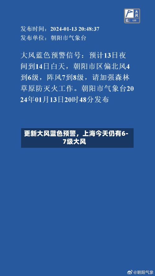 更新大风蓝色预警，上海今天仍有6-7级大风-第3张图片