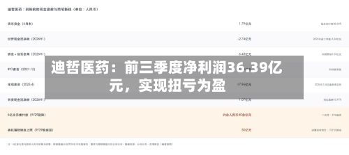 迪哲医药：前三季度净利润36.39亿元，实现扭亏为盈-第3张图片