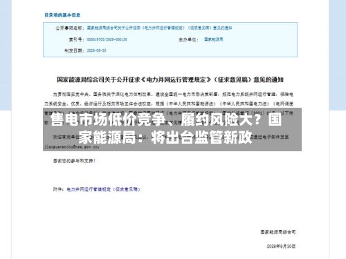 售电市场低价竞争	、履约风险大？国家能源局：将出台监管新政-第2张图片