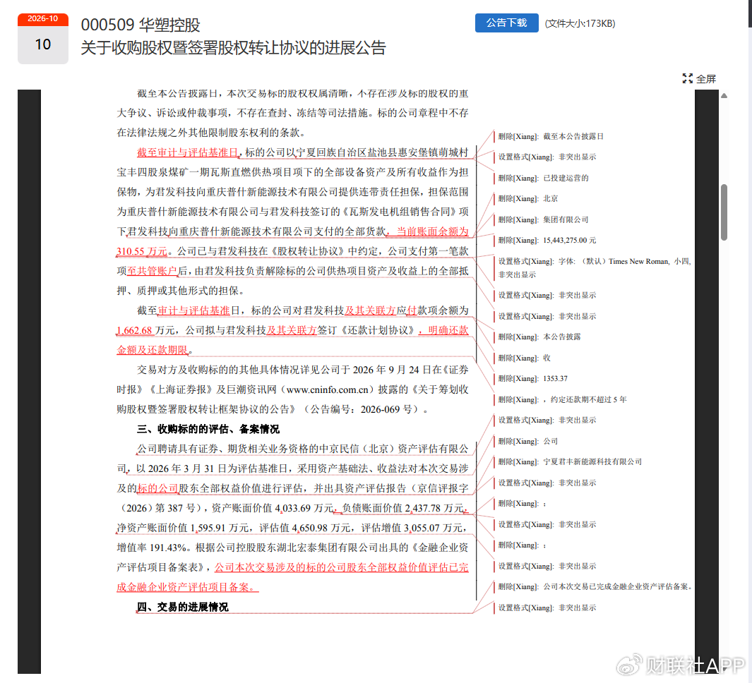 华塑控股现公告疏漏：误留修订痕迹 “隐藏信息	”曝光？