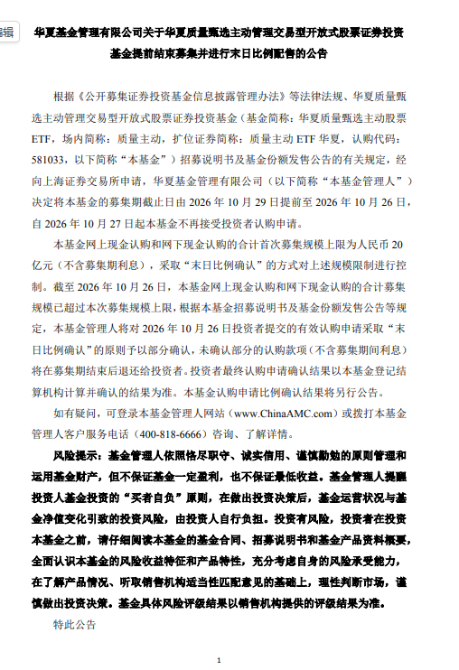 首批主动ETF发行“加速跑”：18只中5只提前结募，华夏、华泰柏瑞今日触顶配售