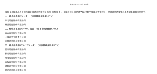 三季度做市商评价出炉， 11家券商获“减免	”资格！