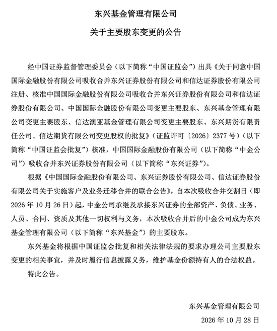 中金公司成东兴基金主要股东 今年东兴基金规模缩水42亿、排名降12位