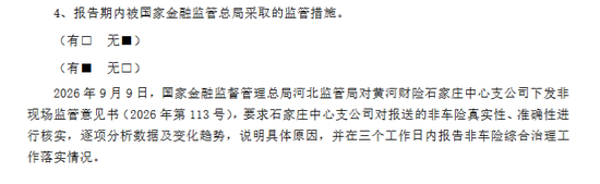 Q3净亏8828万元，黄河财险旗下中支被采取监管措施