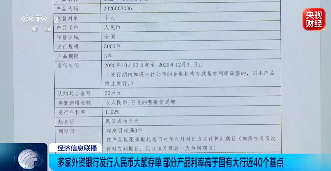 事关大额存单	，多家外资银行密集上架→